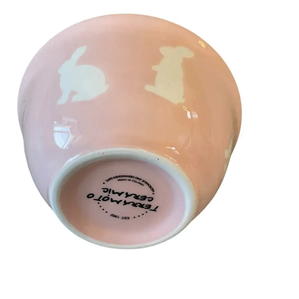 TERRAMOTO CERAMIC Pink & White Bunny Tidbit Bowls Set of 2 Easter Decor New